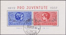 1937, J83I+J84I (PJ-Block) mit Ersttagsstempel BERN, K:100.-