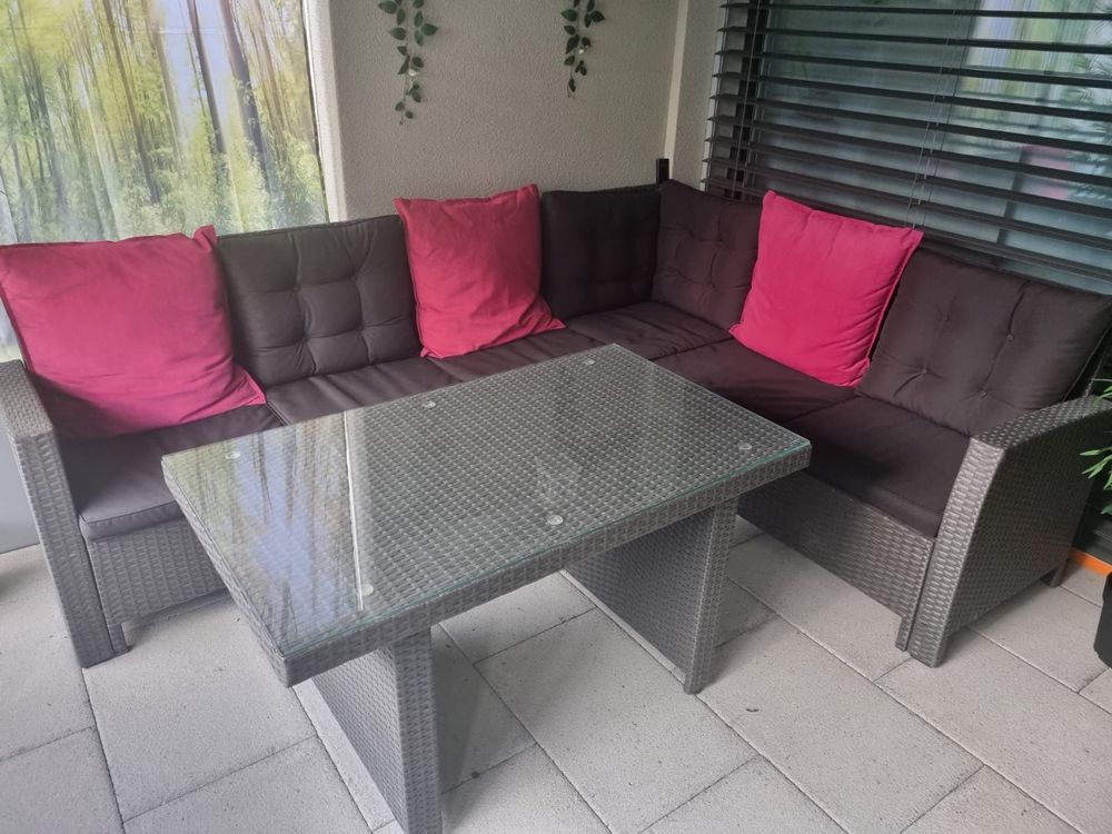 Rattan Sitz Lounge + Kissen + Tisch (Balkon, Garten, Möbel) Kaufen