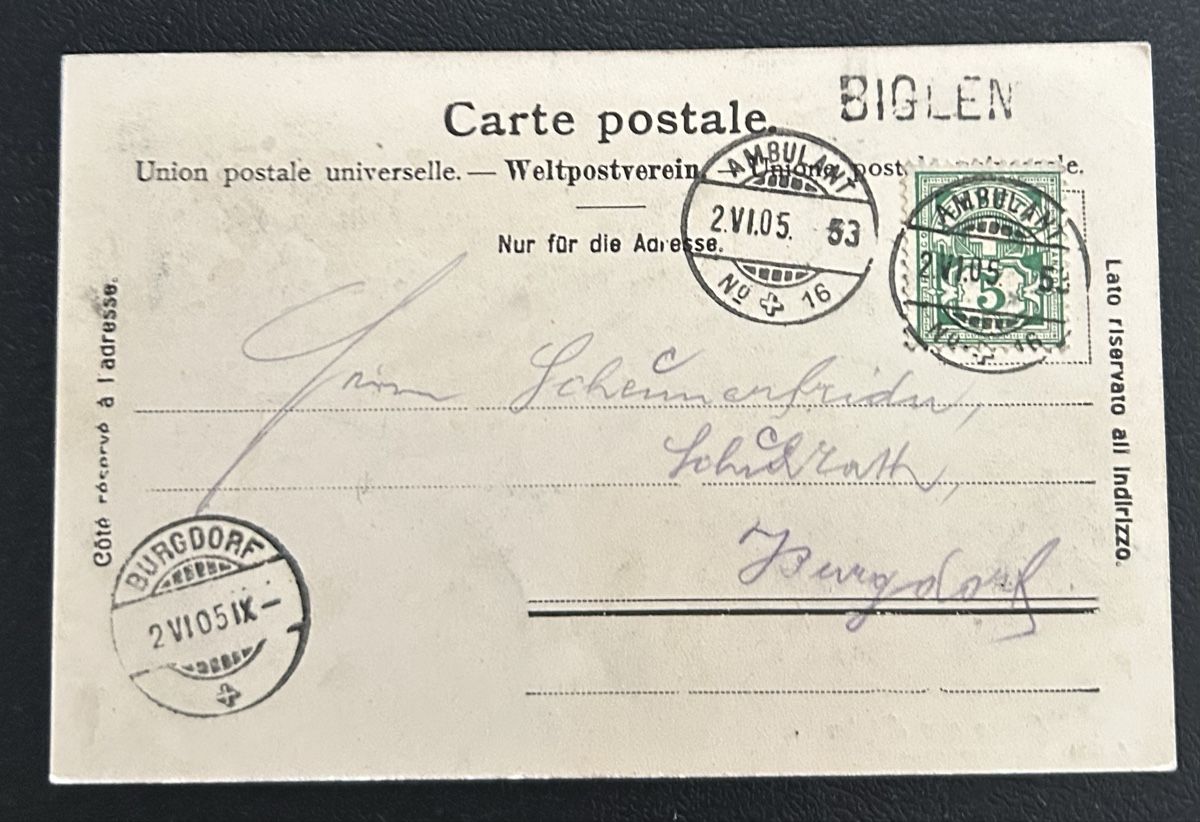Cartoline postali: Gruss aus Biglen 1905 – Usato da Horw venduto da Tellbub 1