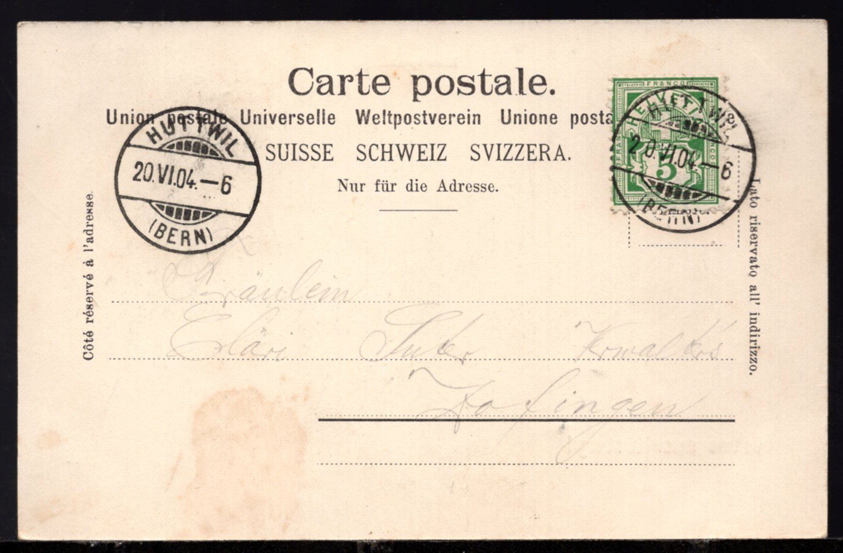 Ansichtskarten: Huttwil  Rössliplatz  1904 – Gebraucht aus Aarau von kufi44 2