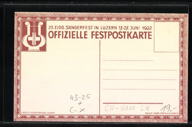 Cartoline postali: Luzern, 23. Eidgen. Sängerfest 1922, Ge – Usato da Berlin venduto da bartko-reher 1