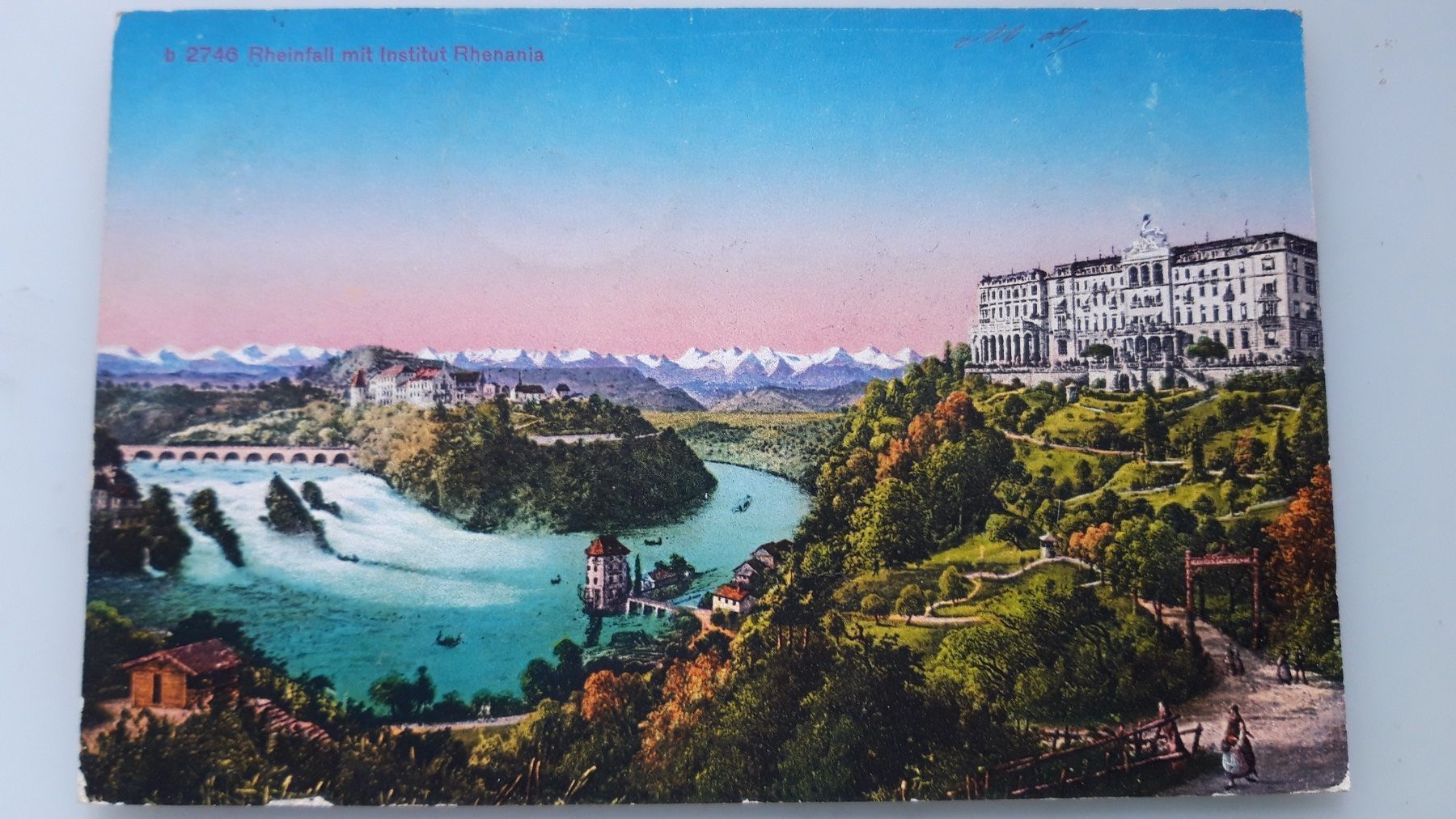 Ansichtskarten: Rheinfall mit Institut Rhenania – Gebraucht aus Sargans von nicsam1815