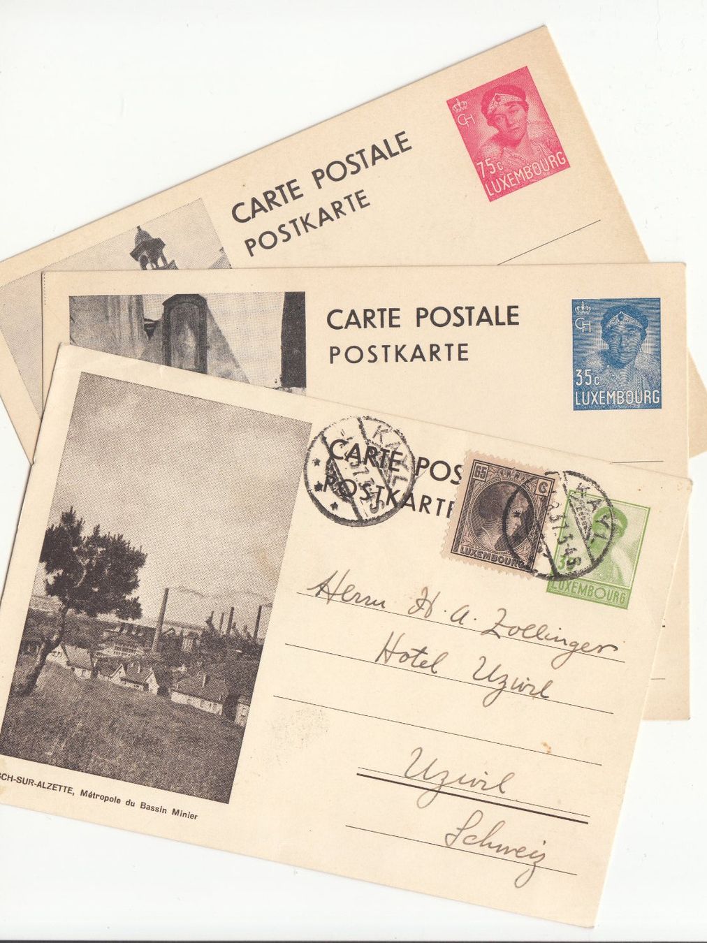 Alle Briefmarken: Luxemburg 3 Postkarten 1937 – Gebraucht aus Bürglen TG von StampGraf