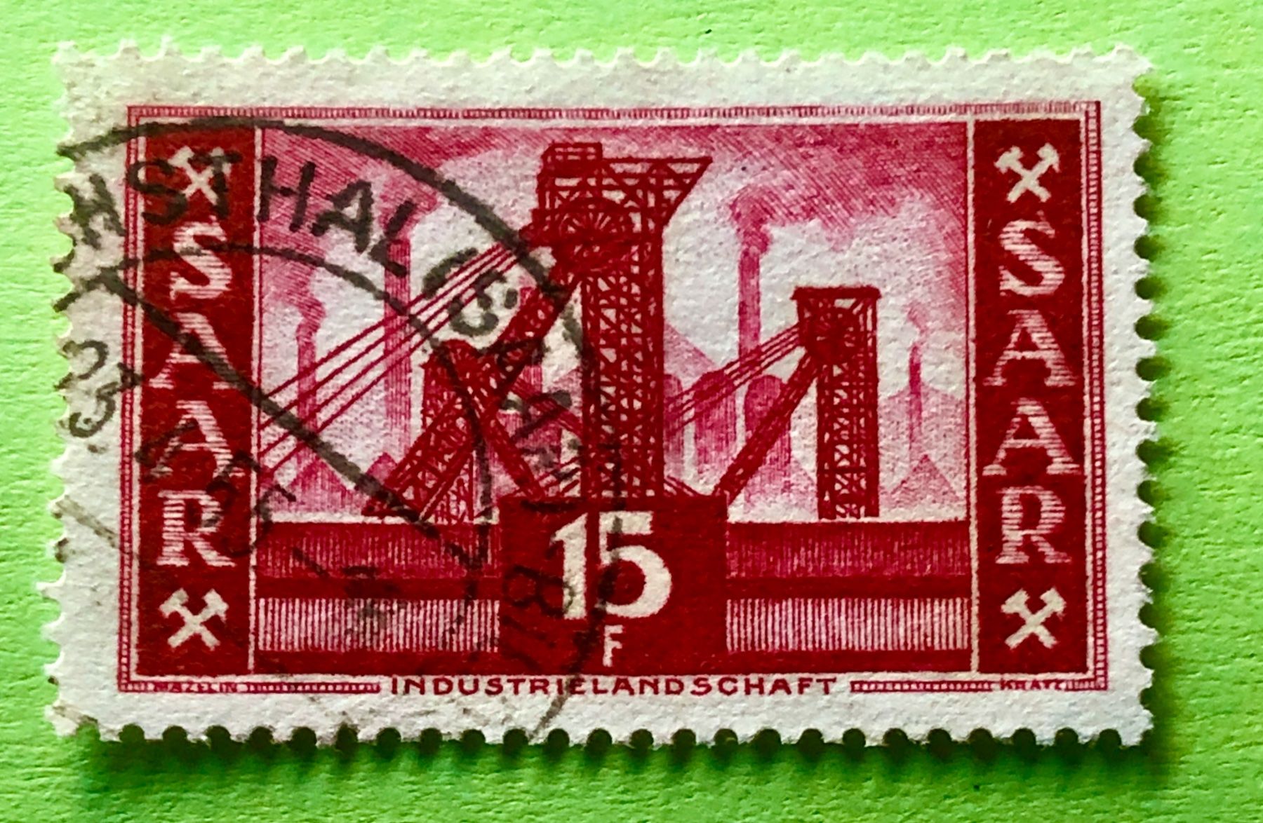 Tutti i francobolli: BRIEFMARKEN AUS Saarland  Industrielandschaft  GESTEMPELT – Usato da Aarau venduto da Angi-007