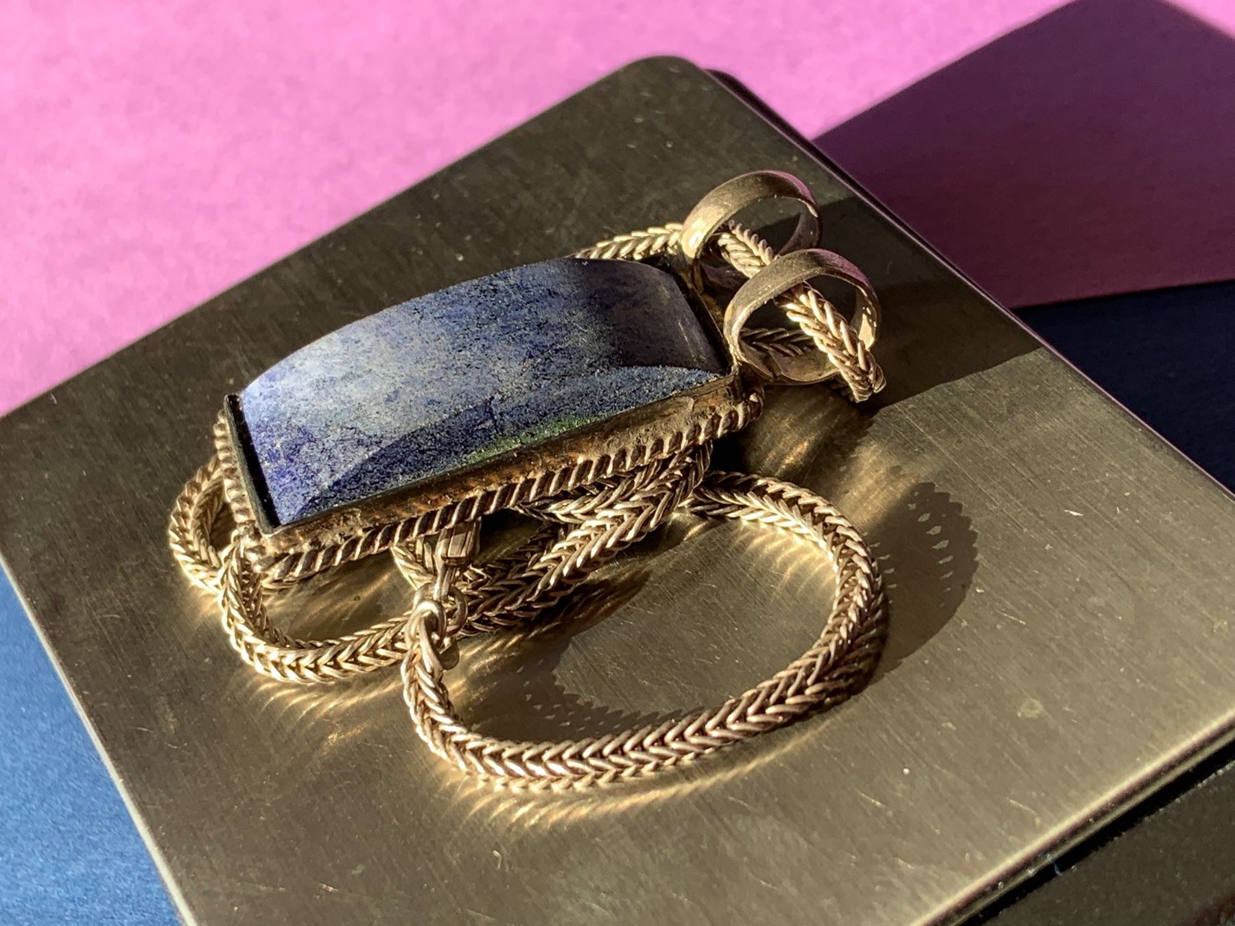 Anhänger: Schlangenkette flach + Lapislazuli-Anhängern – Gebraucht aus Dittingen von Bellevista 4
