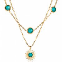 Collier doré à double chaîne et turquoise  acier inoxydable