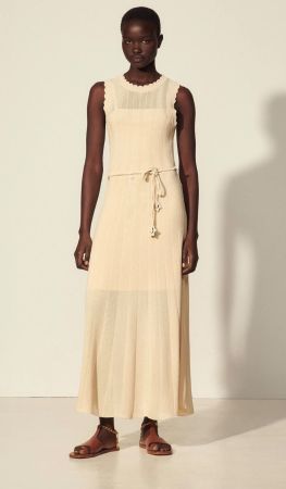Sandro Strickkleid creme 40 Boho Kleid Maxikleid Gürtel