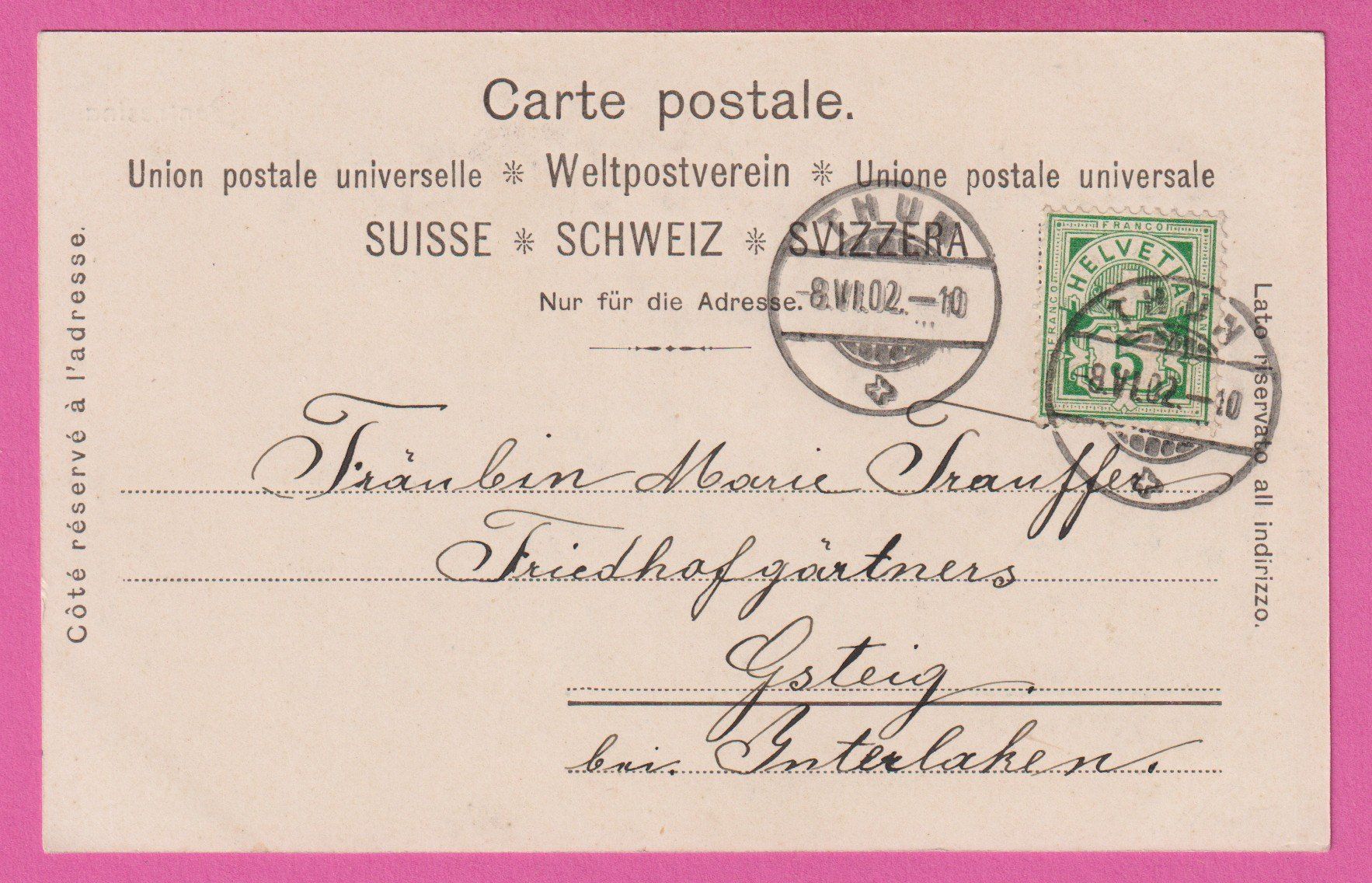 Cartoline postali: Pontresina gel 1902 – Usato da Einsiedeln venduto da dillie 1