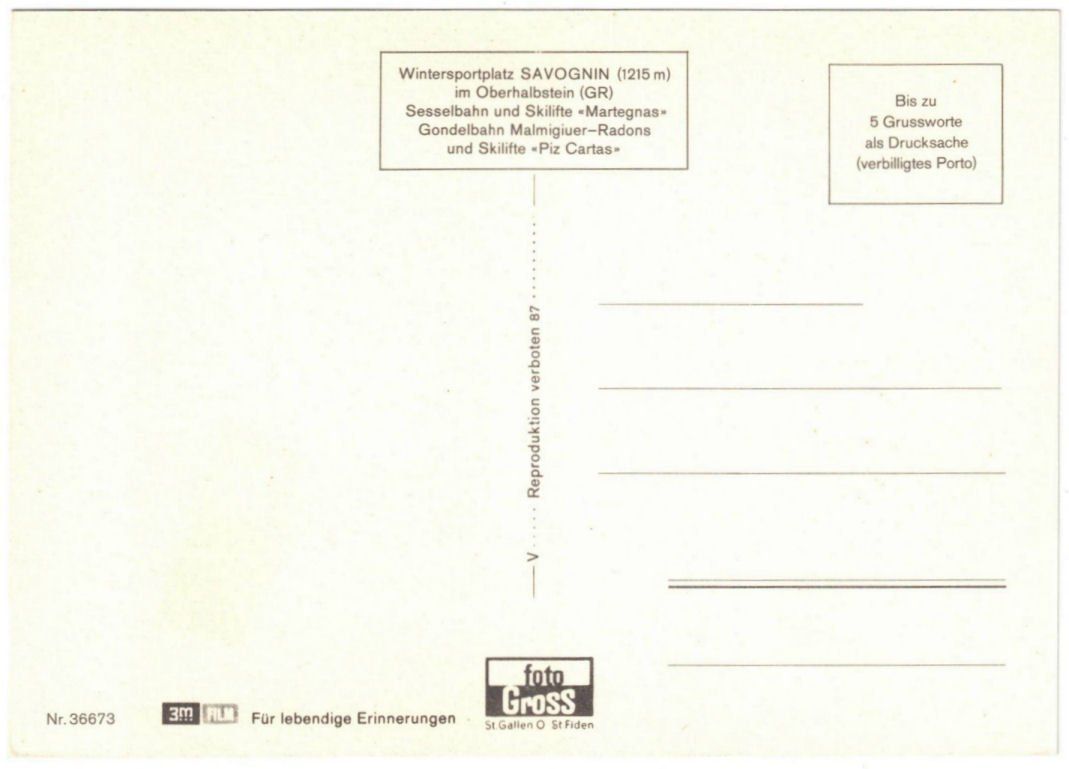 Cartoline postali: Savognin - Skilift Piz Cartas – Usato da Binningen venduto da Mountainrider 1