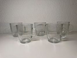 5 transparente Teegläser mit Henkel