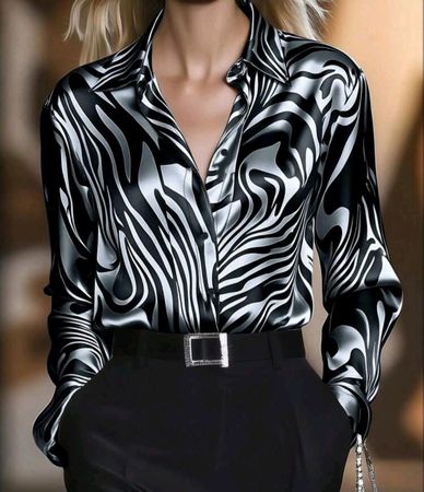 Satin-Bluse mit Knöpfen, Langarm, Eleganter Freizeitstil