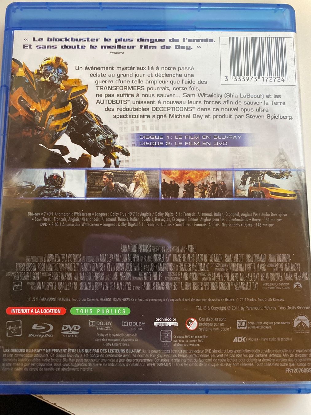Tutti i DVDs: TRANSFORMERS 3 - LA FACE CACHEE DE LA LUNE - BLURAY – Usato da Le Brassus venduto da cinema13 1