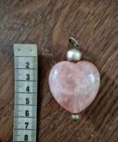*HEILSTEIN* GROSSER HERZ ROSENQUARZ ANHÄNGER mit SILBER