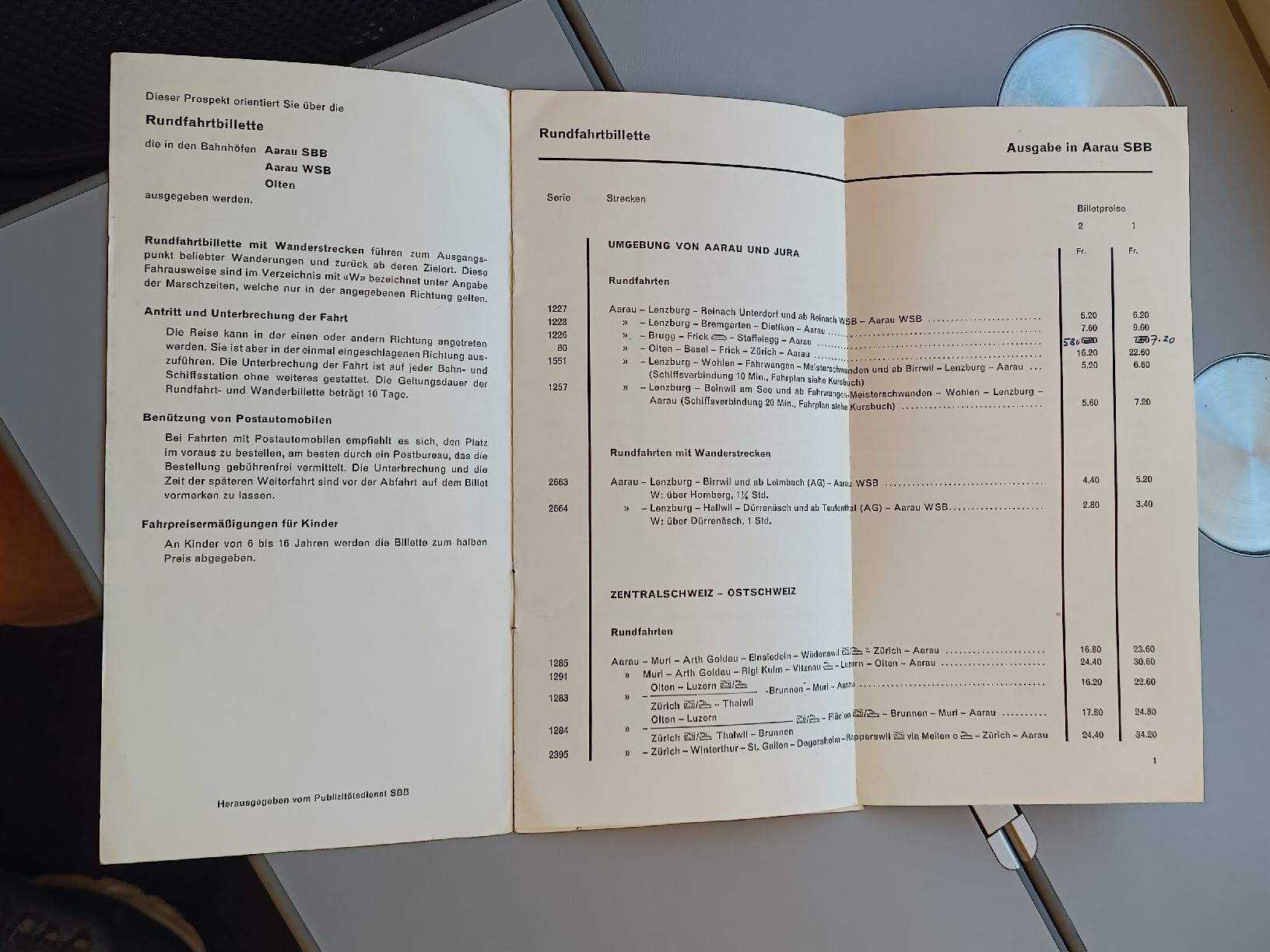 Dokumente: Alter Prospekt / Rundfahrtbillette SBB Ausgabe ca.1960 – Gebraucht aus Brugg AG von Ente015 3