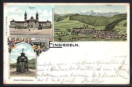Litho Einsiedeln, Teilansicht, Kloster, 