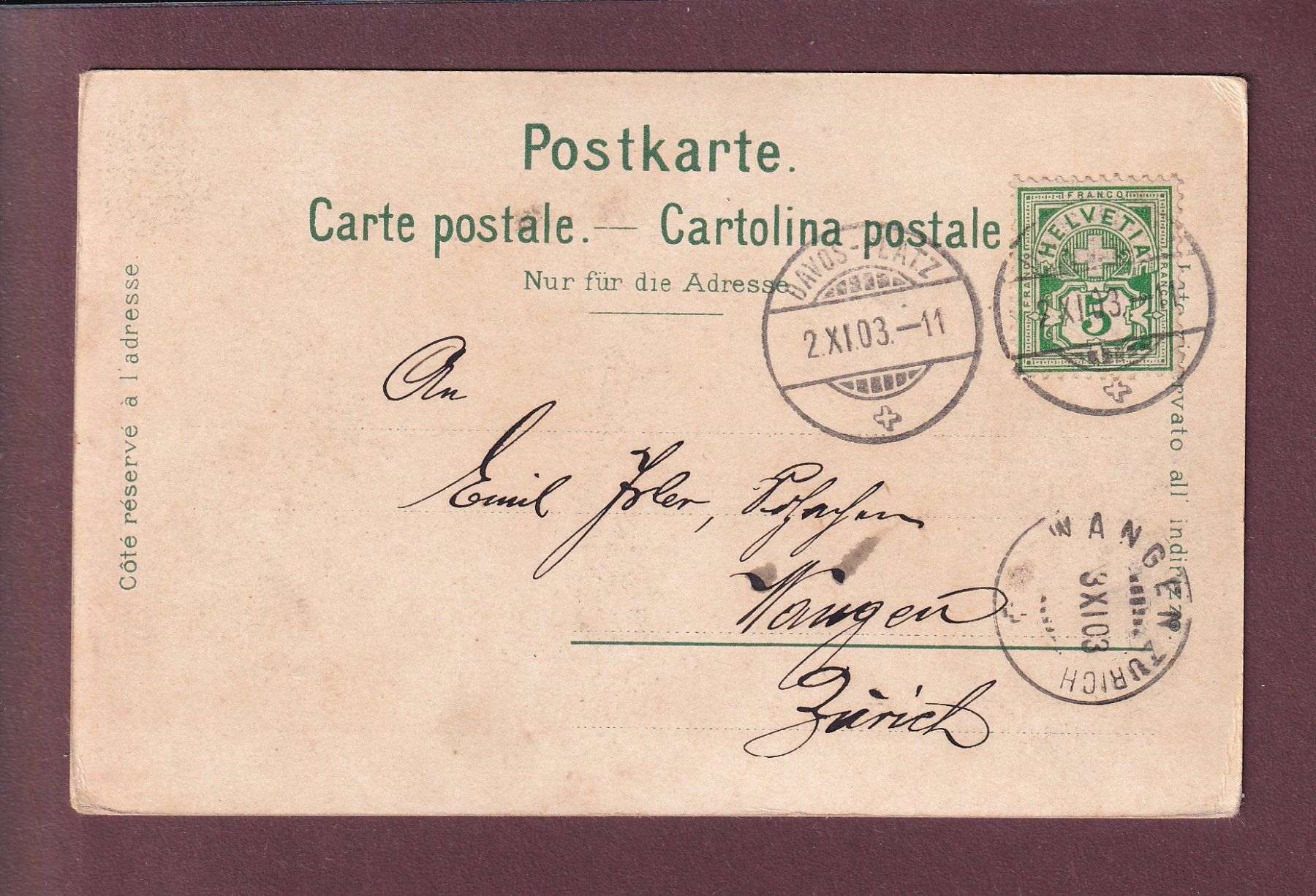 Cartoline postali: DAVOS - Schiahörner - Schatzalpbahn - 1903 – Usato da Pully venduto da nicecards 1