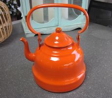 Vintage Email-Krug/Kanne mit Deckel und Henkel in orange 2 L
