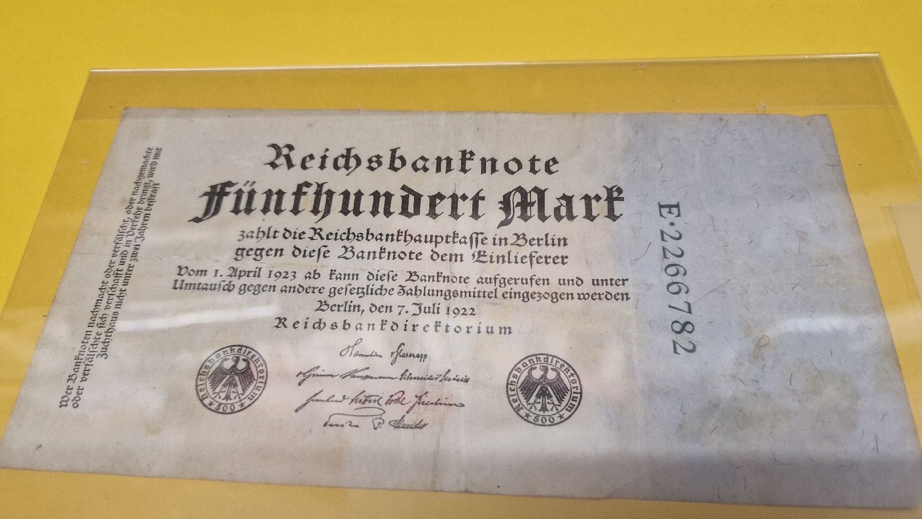 Banconote: Historische Reichsbanknote 500 Mark 1922 – Usato da Herisau venduto da Antiques.AR