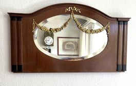 Wandspiegel oval Empire, 2 Messinggirlanden,Facettenschliff