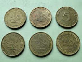 Deutschland - 6x 5 Pfennig 1971-1972-1977-1978-1979