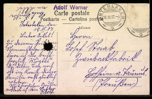 Ansichtskarten: AK Interlaken, Der Kursaal, 1907 – Gebraucht aus Berlin von bartko-reher 1
