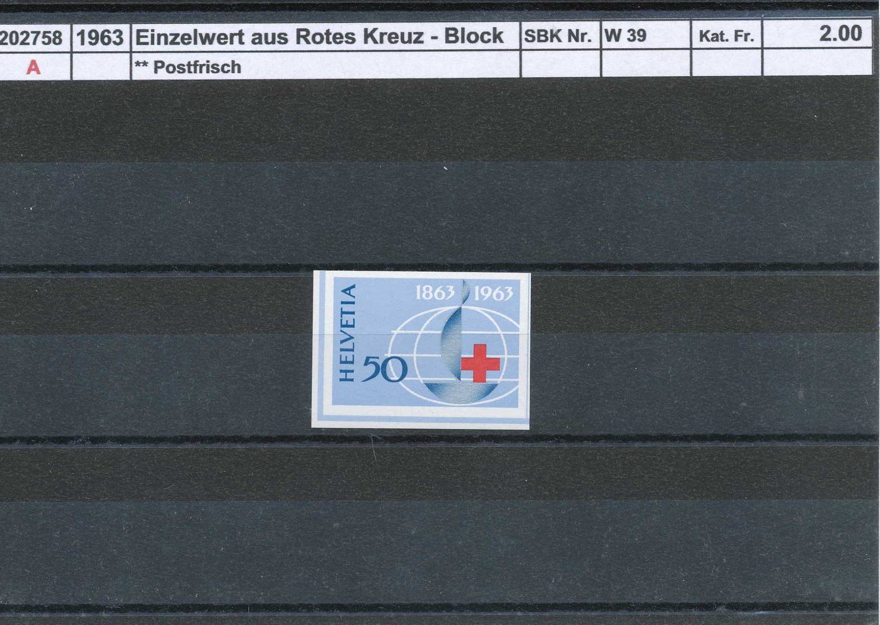 Tutti i francobolli: 1963 Einzelwert aus "Rotes Kreuz - Block", ** postfrisch – Nuovo (secondo la descrizione) da Winterthur venduto da Zupogeru