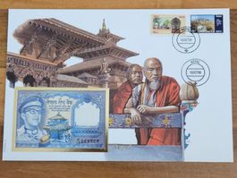 Notenbrief Bankfrische 1-Rupie-Banknote aus Nepal