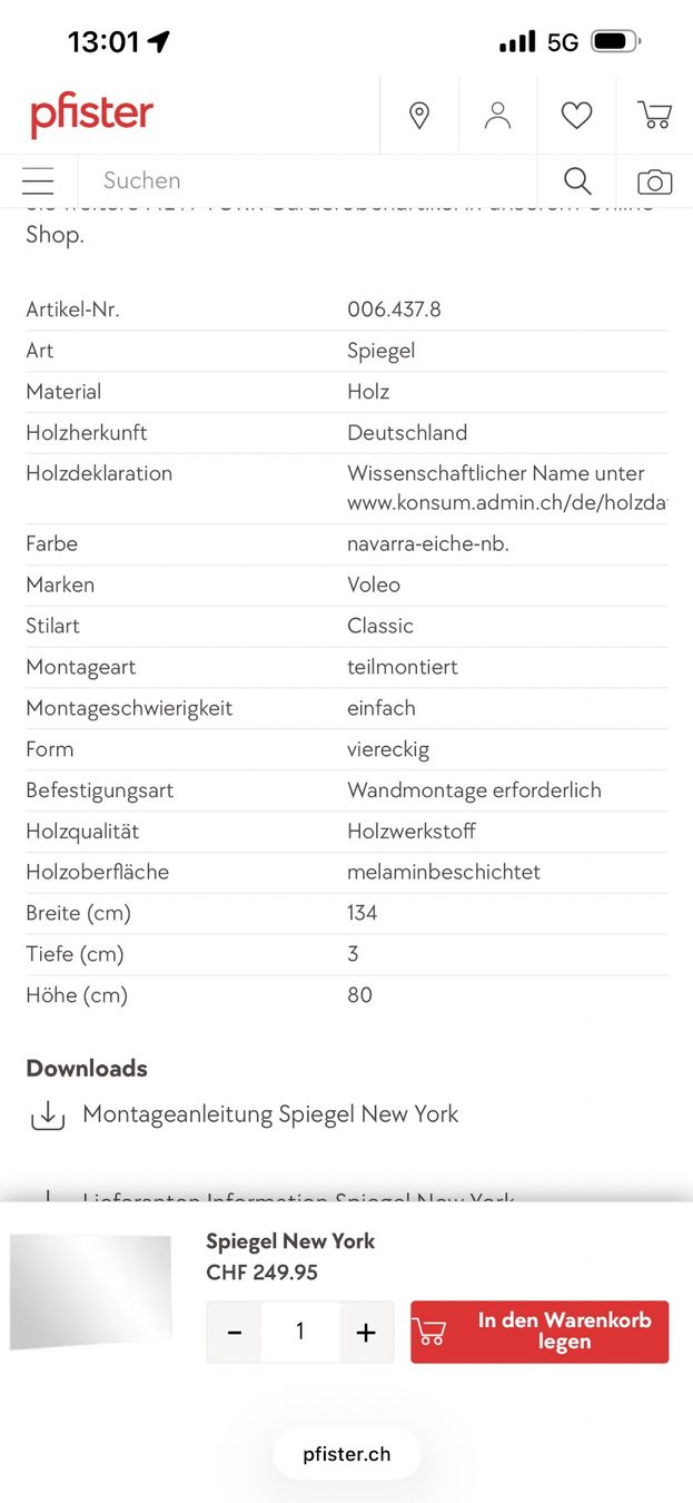 Pfister Specchi: Spiegel von Pfister – Nuovo (secondo la descrizione) da Zürich venduto da mirax3 2