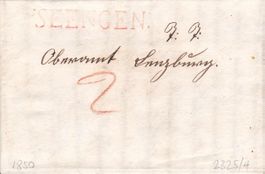 1850, "Seengen", roter Stabstempel auf kl. Faltbrief