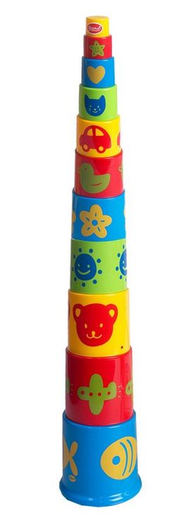 Gowi Giant Pyramide Deluxe – 11-teiliges Stapelspielzeug Im Eimer Für Kinder Ab 12 Monaten