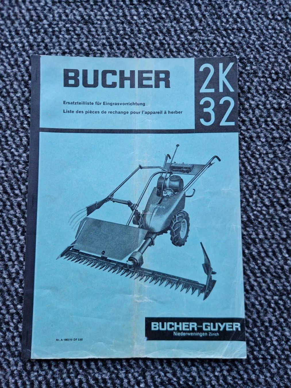 Bucher Trattori: Original ET-Liste Bucher 2K 32 Eingrasvorrichtung – Usato da Dürnten venduto da Bachtel84