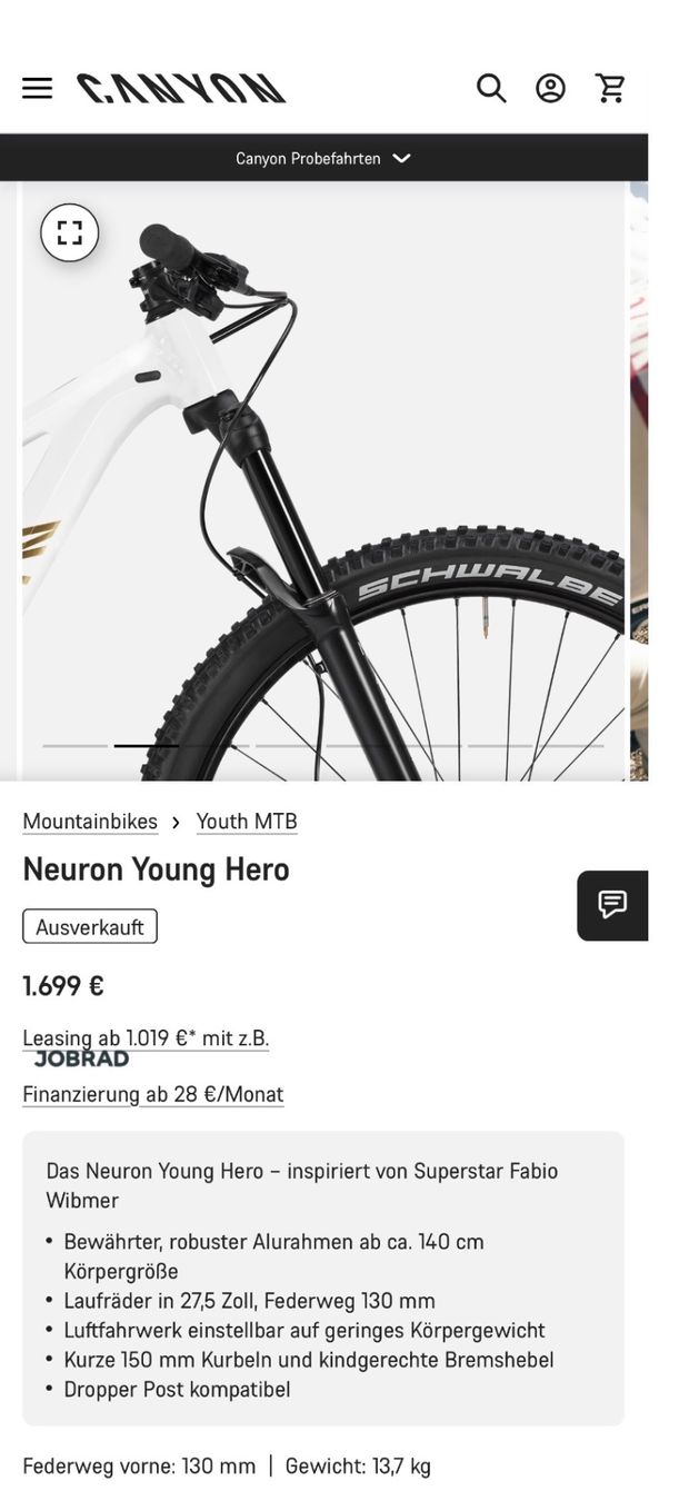 Canyon Biciclette: Canyon Neuron Young Hero AL, XS – Usato da stallikon venduto da Guetze1990 1