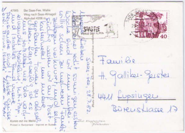 Cartoline postali: Saas Fee - Weg nach Saas Almagell – Usato da Binningen venduto da Mountainrider 1