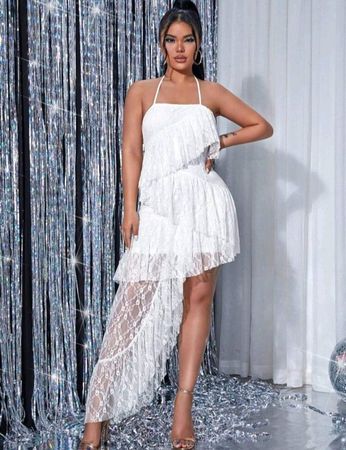 Wunderschönes asymetrisches weisses Spitzenkleid Gr M *neu*