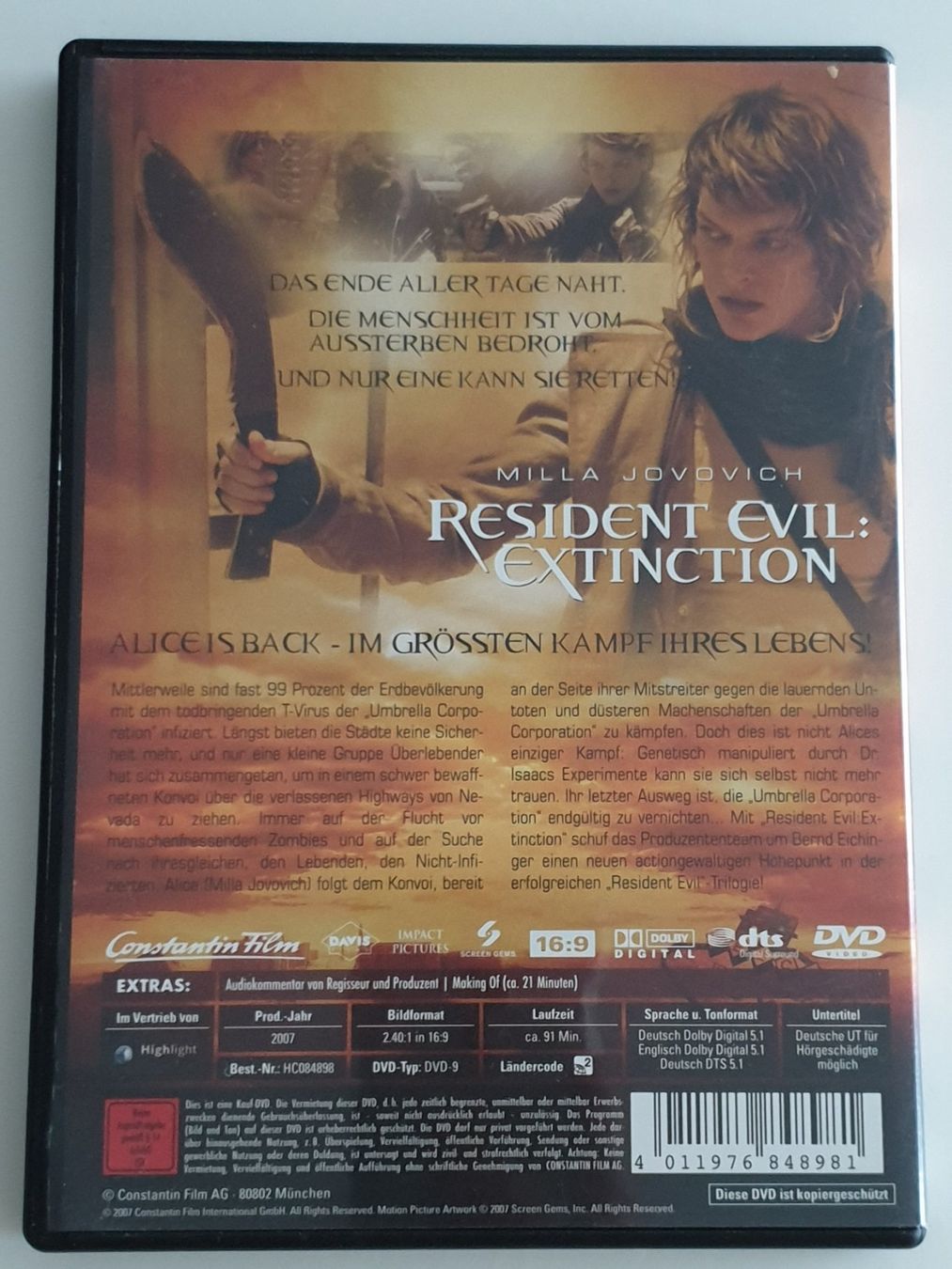 Tutti i DVDs: Resident Evil: Extinction DVD – Usato da Zürich venduto da pau_y8mv 1