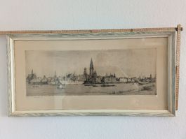 Antike Radierung von Paul Walfisz, gerahmt, Rarität!