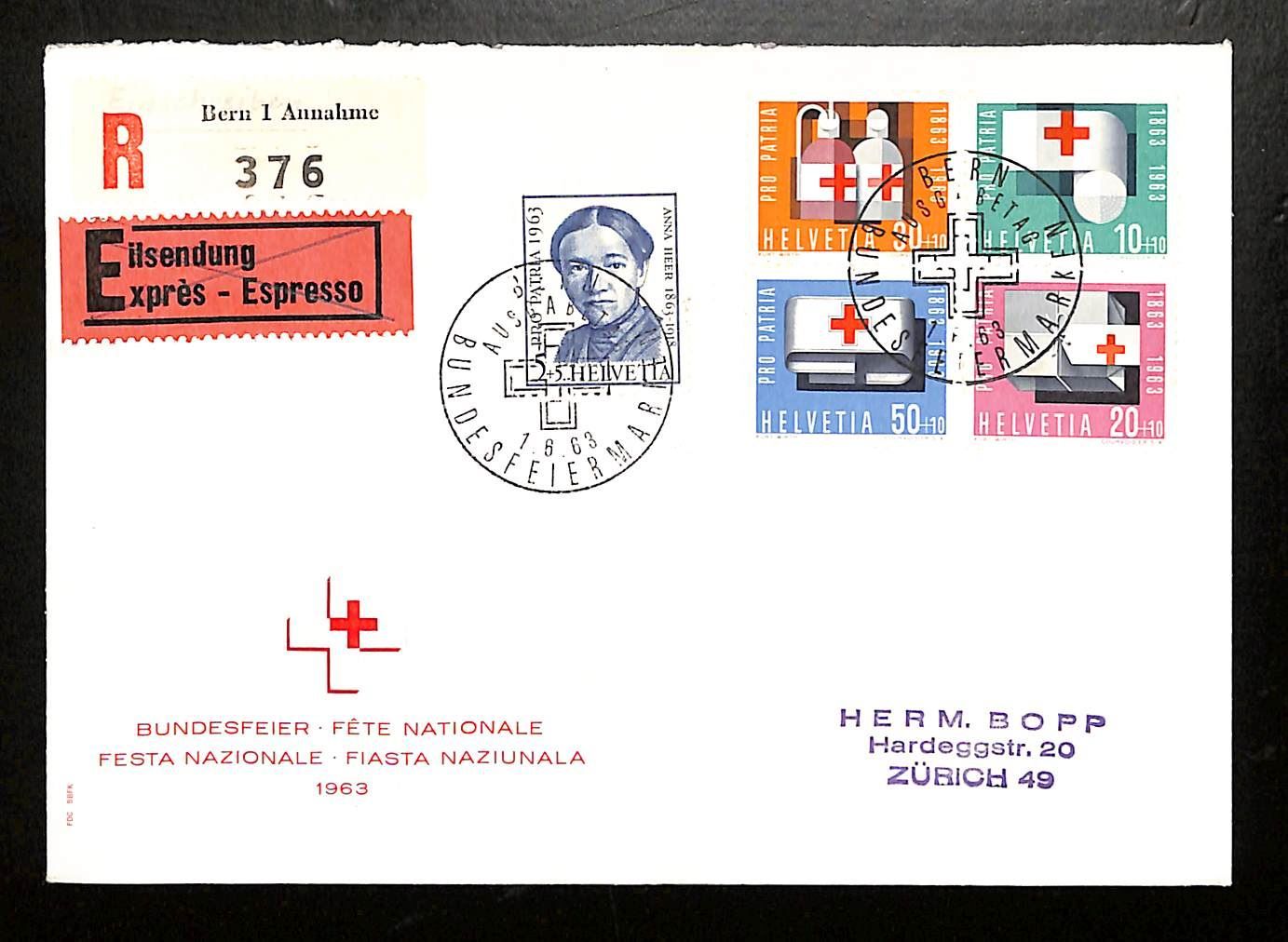 Tutti i francobolli: 1963 FDC Pro Patria Ersttagsbrief Eilsendung & EINSCHREIBEN – Usato da Zürich venduto da Nobs1