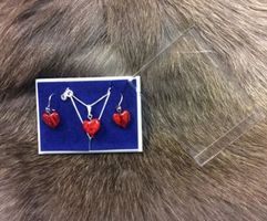 Finnisches Silber-Holzschmuck Set Herzen, Halskette Ohrringe