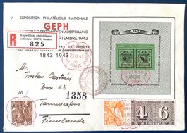 1943 - GEPH Block auf R- Brief nach Finnland Zusatzfrankatur