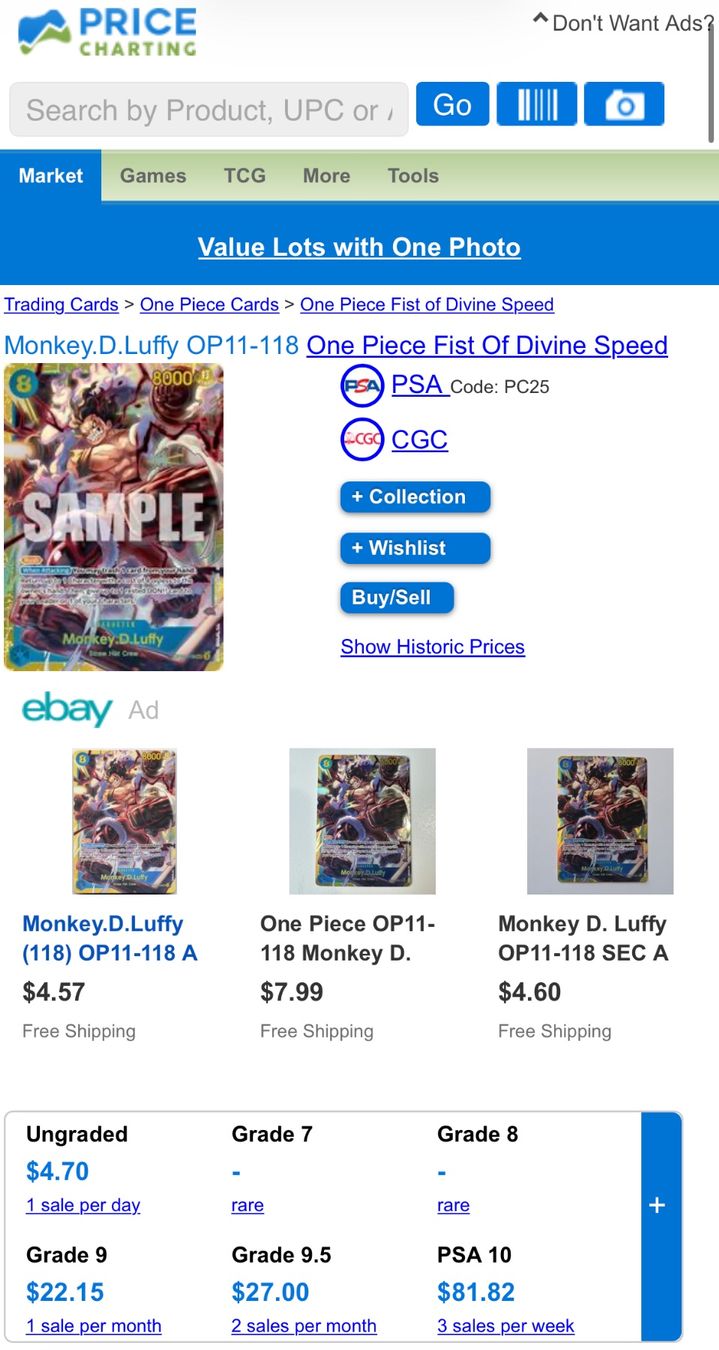 Bandai Carte collezionabili: Monkey D. Luffy OP11-118 SEC - SG 10 - Gem Mint - FR – Nuovo (secondo la descrizione) da Chêne-Bougeries venduto da Carte-Sauvage 2