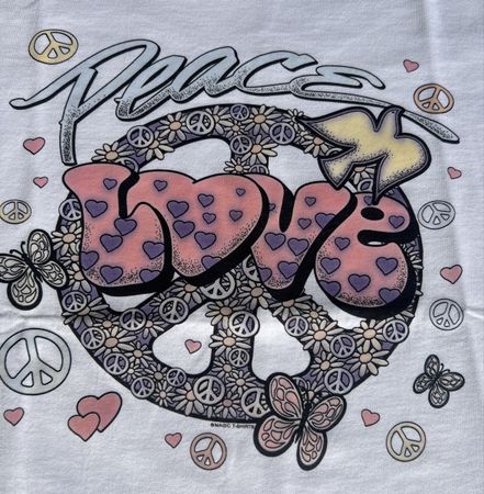 Peace Love Hippie T-Shirt Gr. XL weiss bunt Retro