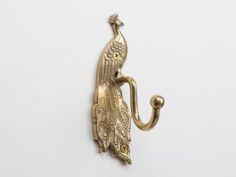 Patère Paon Doré en Bronze 18 cm | Crochet Mural