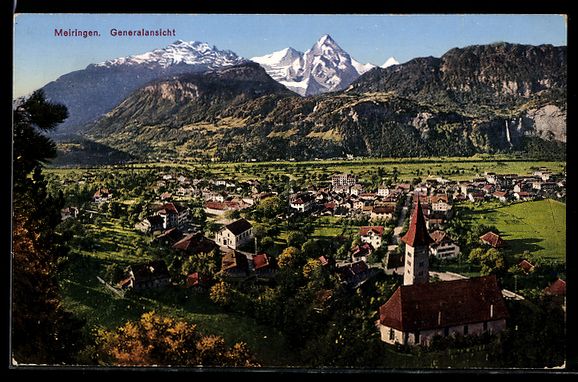 Cartoline postali: Meiringen, Blick nach dem Ort mit Bergpa – Usato da Berlin venduto da bartko-reher