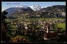 Meiringen, Blick nach dem Ort mit Bergpa