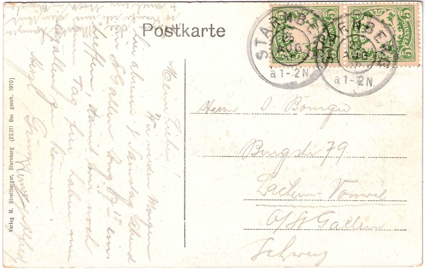 Cartoline postali: Gruss aus STARNBERG  ca. 1910 (D) – Usato da Oberdorf BL venduto da Hopfehuepfer 1