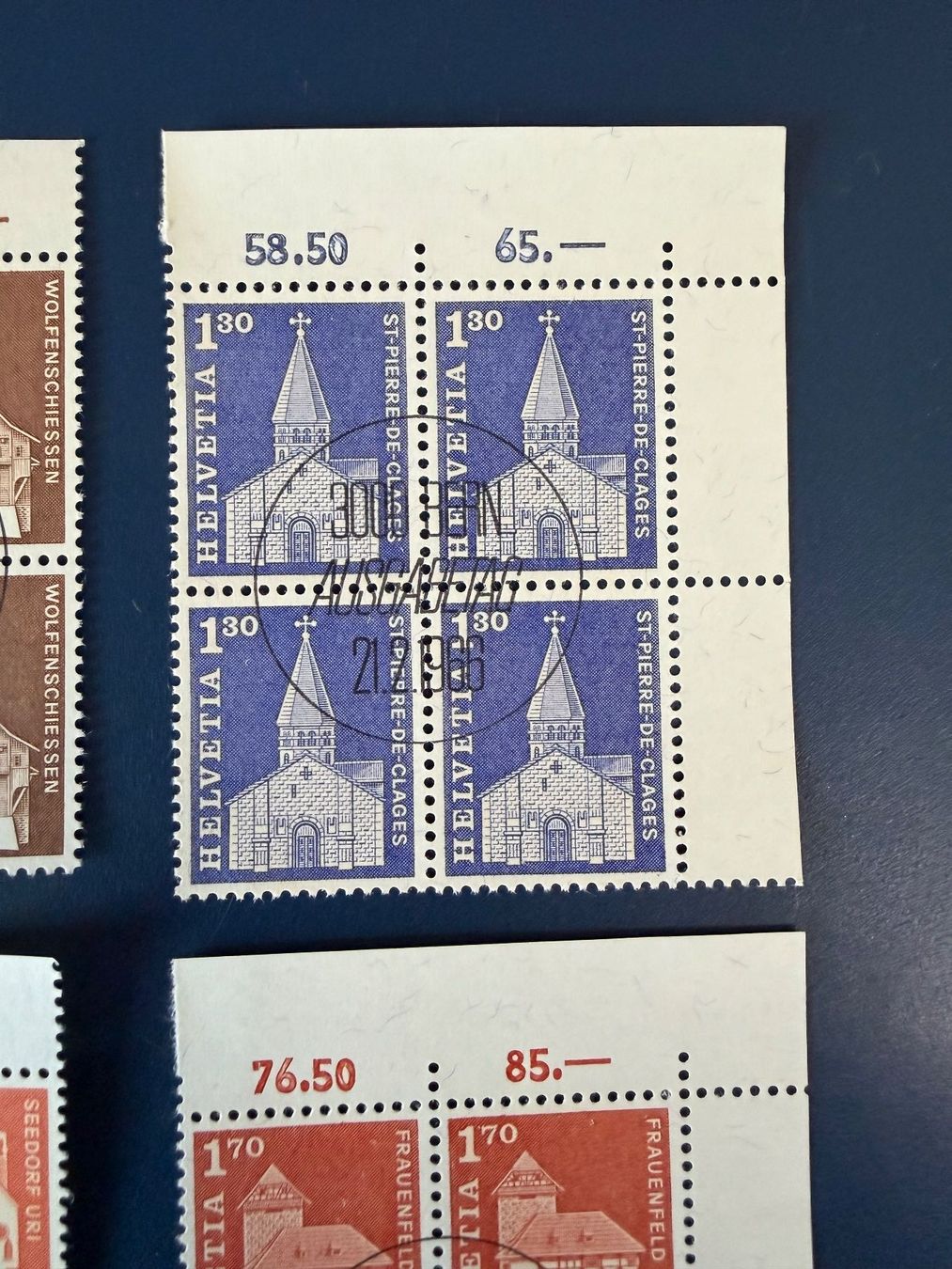 Tutti i francobolli: Baudenkmäler, 1966/67, Viererblocks, Erstagsstempel – Usato da Oberhasli venduto da Sicurezza 2
