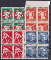 1932, Pro Juventute J61-J64 Viererblöcke ** postfrisch.