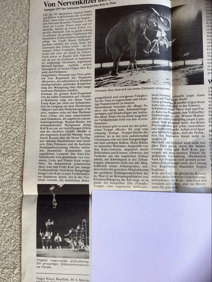 Foto & Immagini: Circus Knie Zeitungsbericht 1977 – Usato da Reichenbach i. K. venduto da astra2010