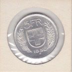 5 Franken 1954 Silber. fast wie unzirkuliert.