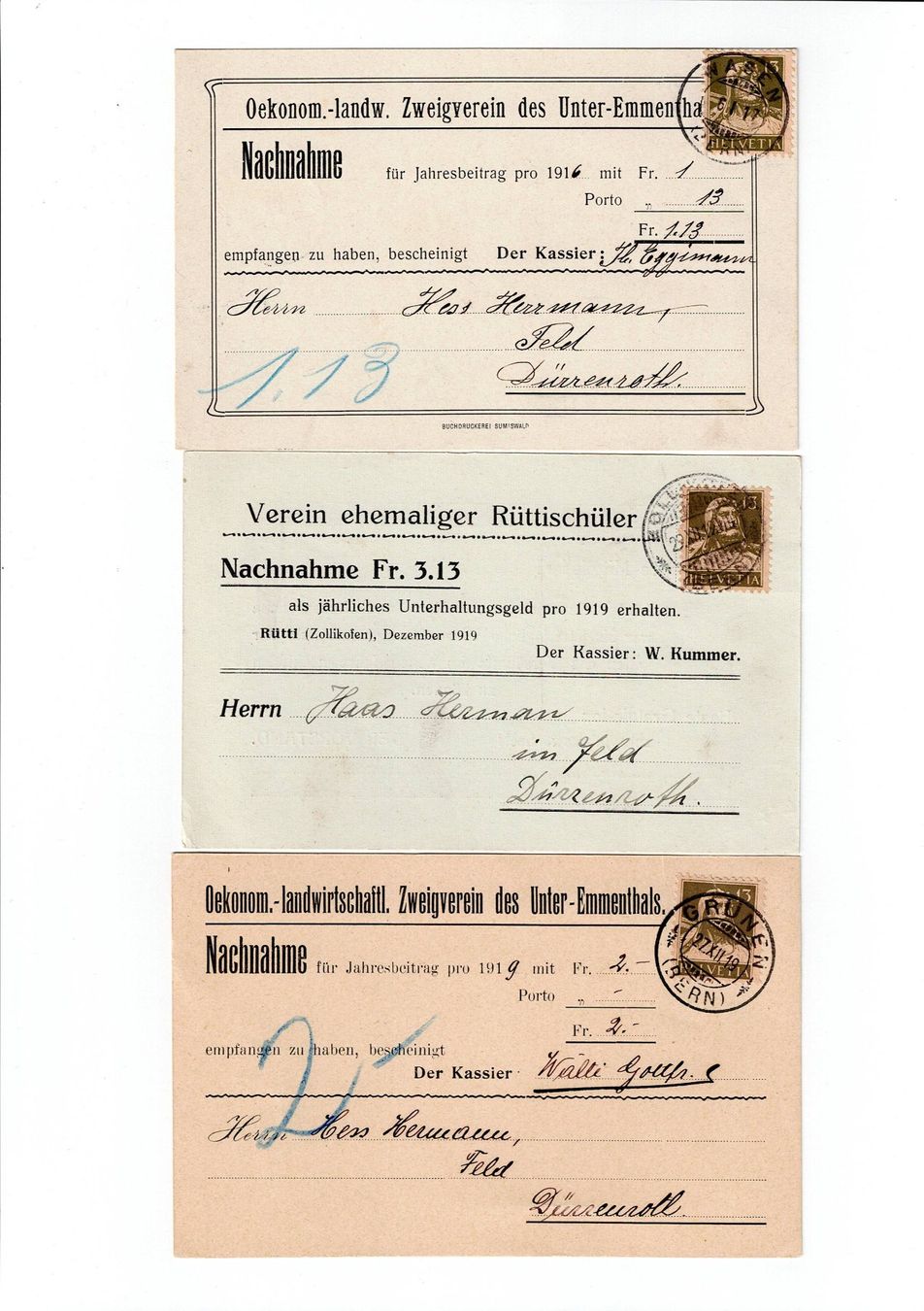 Alle Briefmarken: Schweiz, 17 Belege 1913 bis 1919 – Gebraucht aus Hinteregg von McCharly01 4